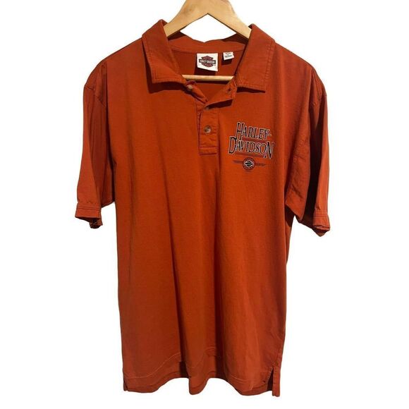 Harley Davidson Sturgis Collard Polo T-Shirt Orange Made In USA Mens Size Large - Picture 2 of 9